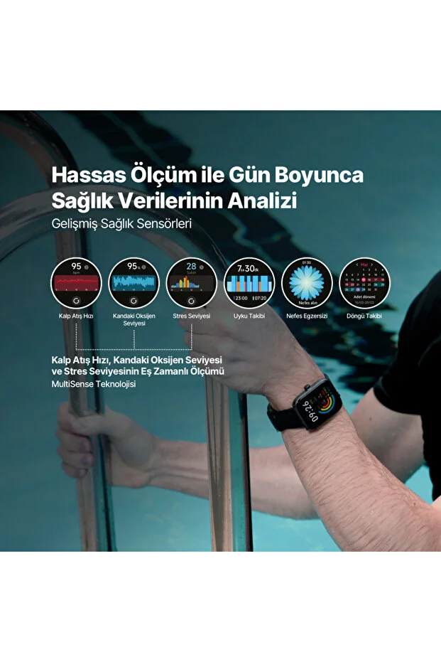 Tempus 47 mm Dikdörtgen Kasa Akıllı Saat Siyah 